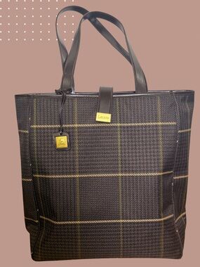 Lauren Ralph Lauren Plaid Tote Bag Brown, beige, Green Windowpane Shoulder Purse
